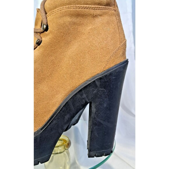 Polo Ralph Lauren Suede Helene Bootie Camel Sz 39 8.5  Platform Lug Chunky Heel - Picture 3 of 16